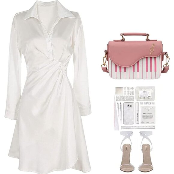 Women's Pink Stylish Piano Shape Cross-Body Shoulder Strap PU Satchel Handbags - Picture 2 of 6